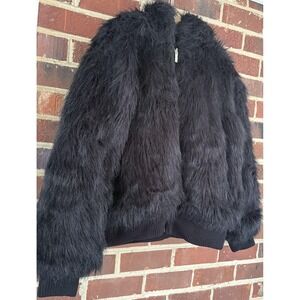 Ablanche Urban Fur Fitter Black Mens XL Faux Fur Hooded Jacket Coat Bomber